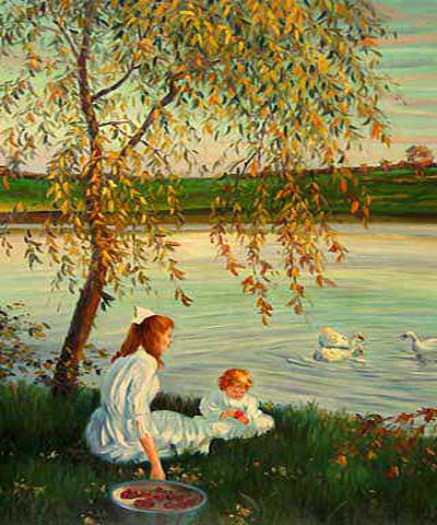 Children by Swan Lake