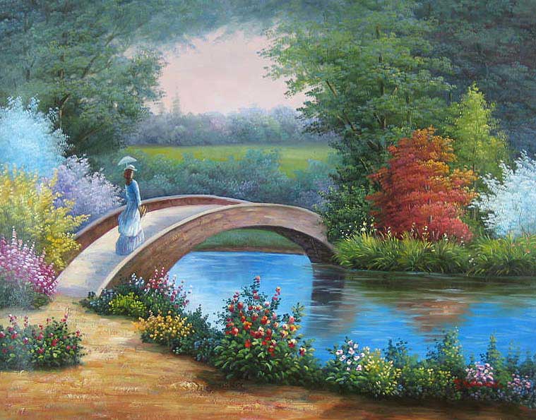 Lady with Parasol on Bridge