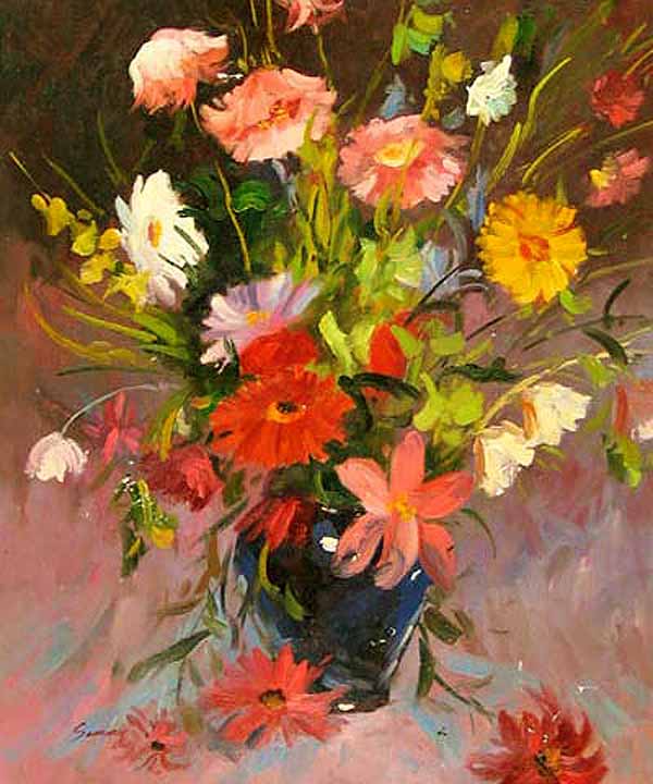 Flowers in a Blue Vase