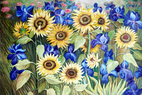 Sunflowers and Irises
