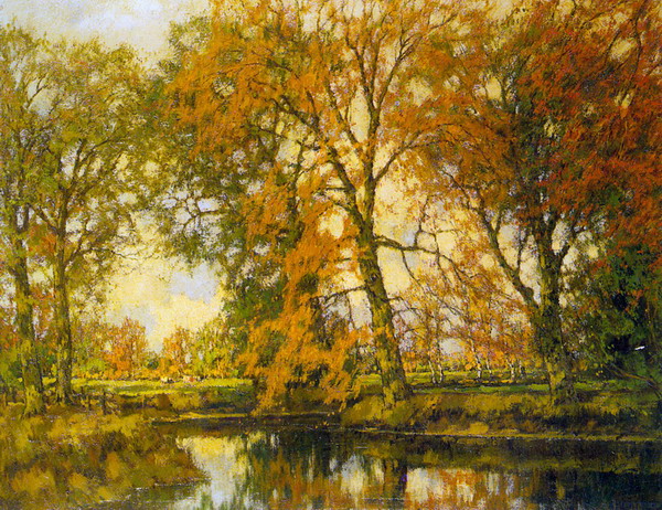 An Autumn Landscape with Cows Near a Stream,oil paintings online