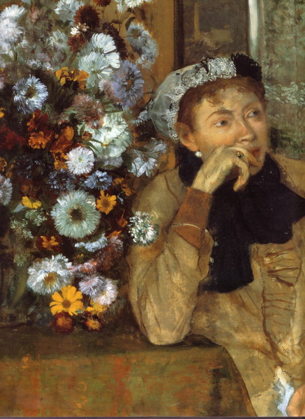 Edgar Degas, woman seated beside a vase of flowers(detail),1865
