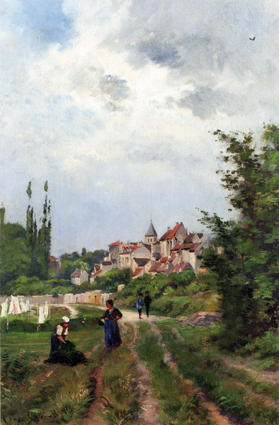 Washer Women_On A Sandy Track With A Village Beyond