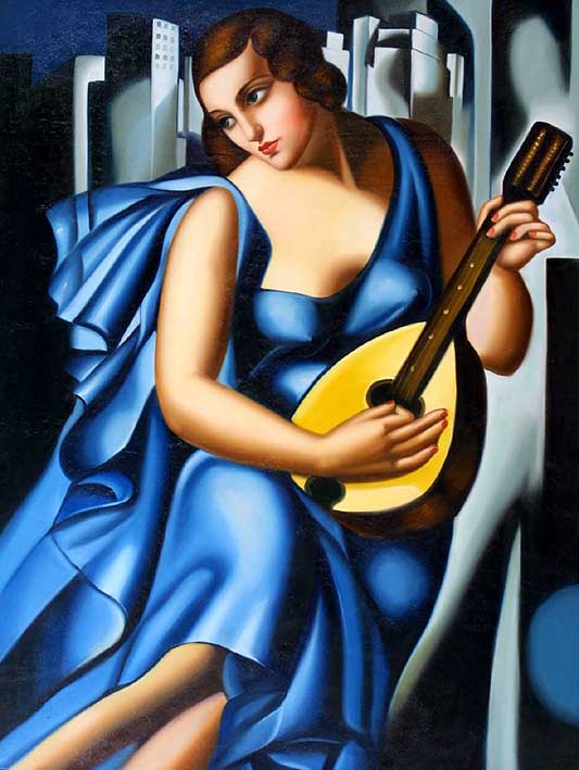 Lady in Blue with Guitar