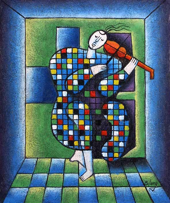 Fiddle Player, blue