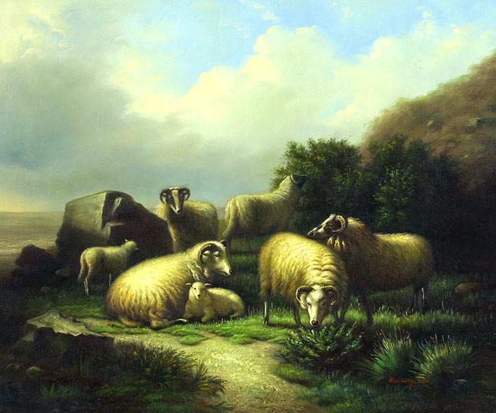 Flock of Sheep in Valley, II