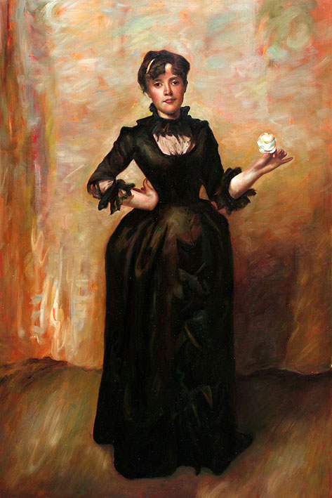 Lady in Black Dress and with White Flower