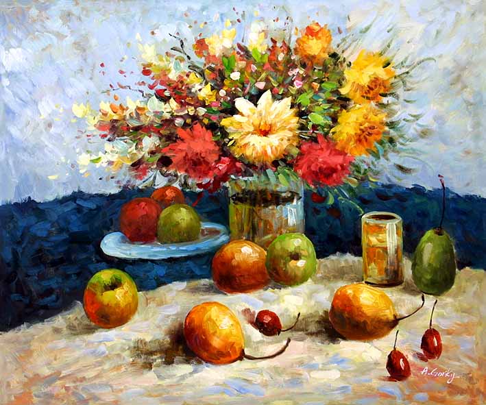 Still Life with a Flower Bouquet and Fruit Pieces