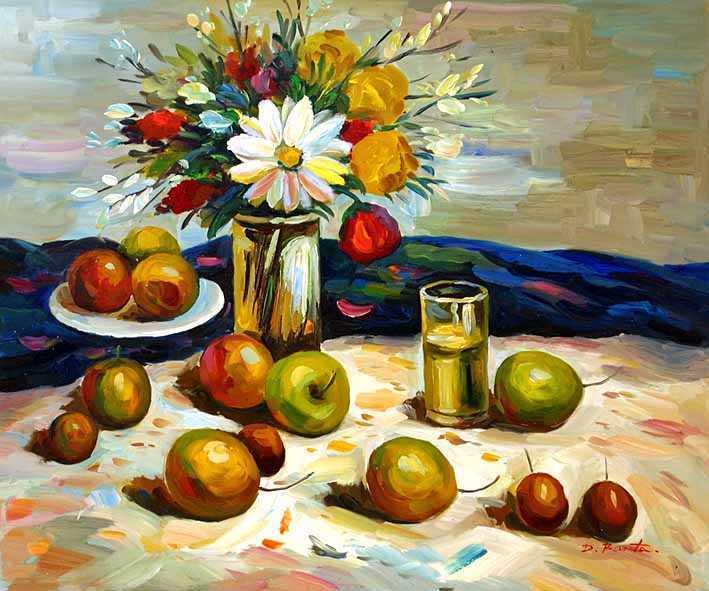 Still Life with a Flower Bouquet and Fruit Pieces