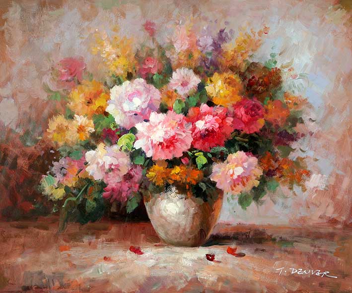 Impressionistic oil paintings of flowers