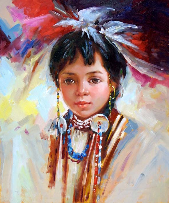 Portrait of a Little Native American Girl Child