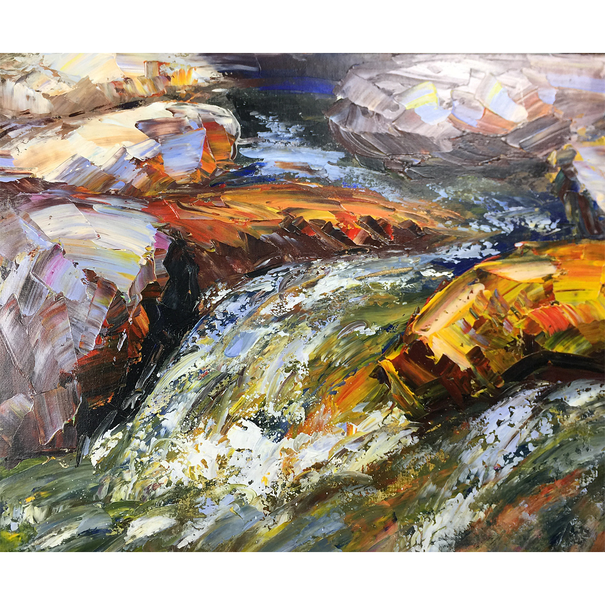 Abstract Landscape Painting Hand Painted Oil Painting Stone in the Stream Scenery Wall Art On Canvas