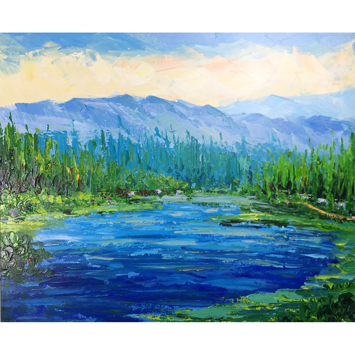 Hand Painted Abstract Nature Landscape Oil Paintings on Canvas Rivers Woods Mountain Scenery Artwork