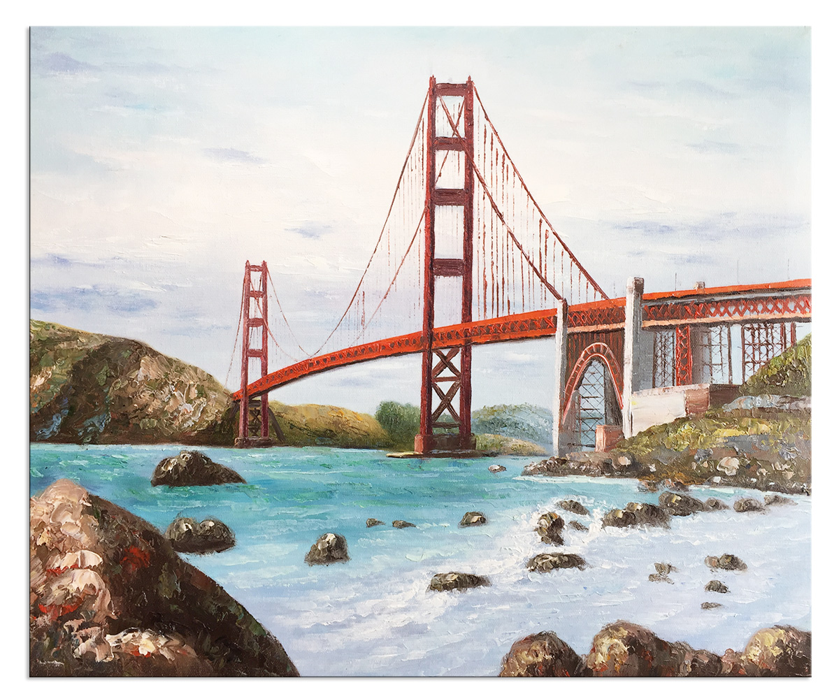 Hand Painted Stretched Framed Abstract Golden Gate Bridge Oil Paintings Reproduction Artwork on