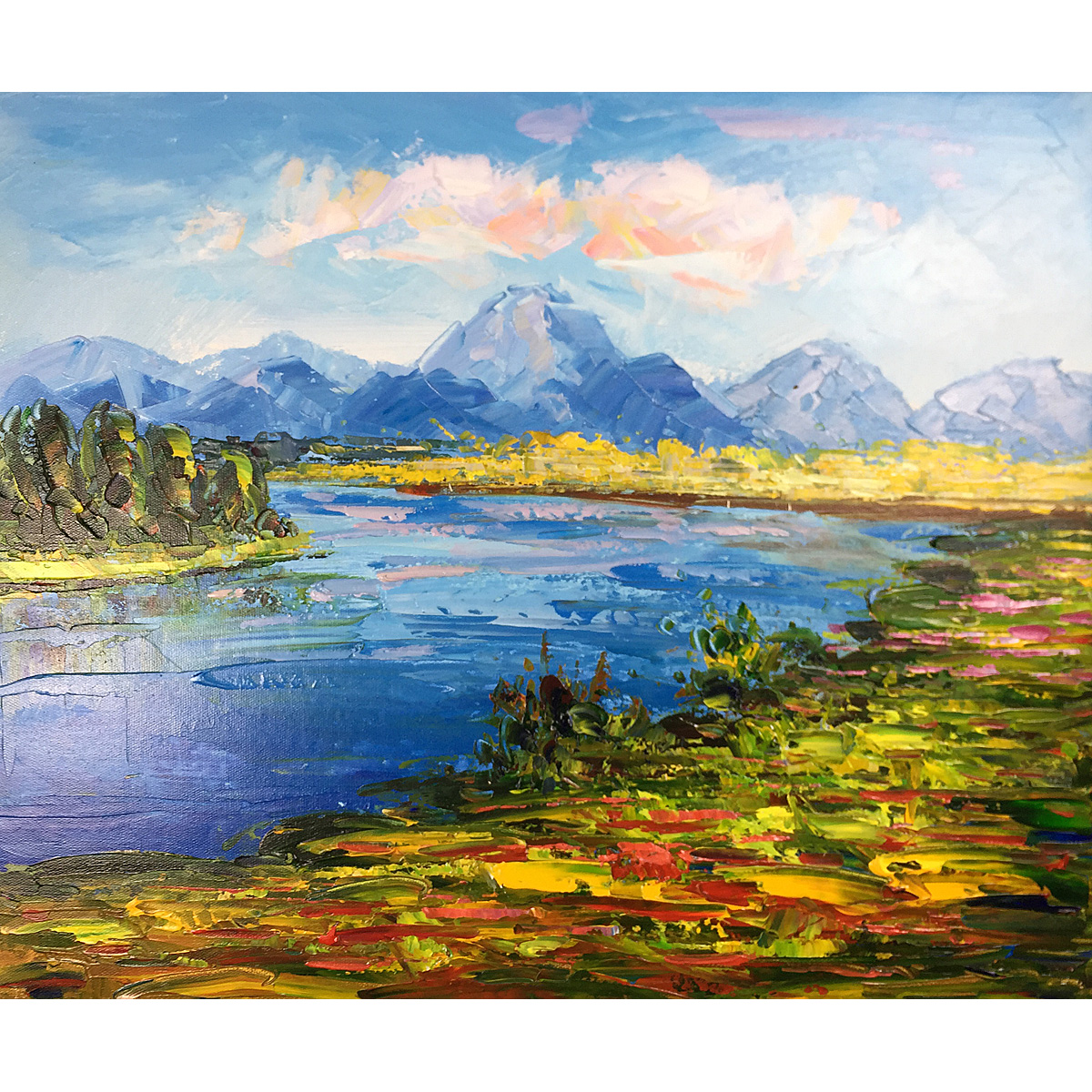 Hand Painted Stretched and Framed Abstract Original Landscape Oil Paintings on Canvas Rivers And