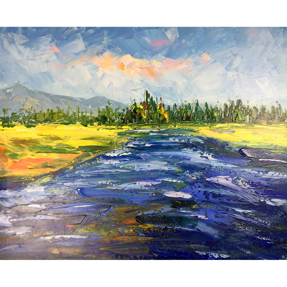 Modern Oil Paintings Clear River Scenery Abstract Painting on Canvas Hand Painted Wall Art Wood