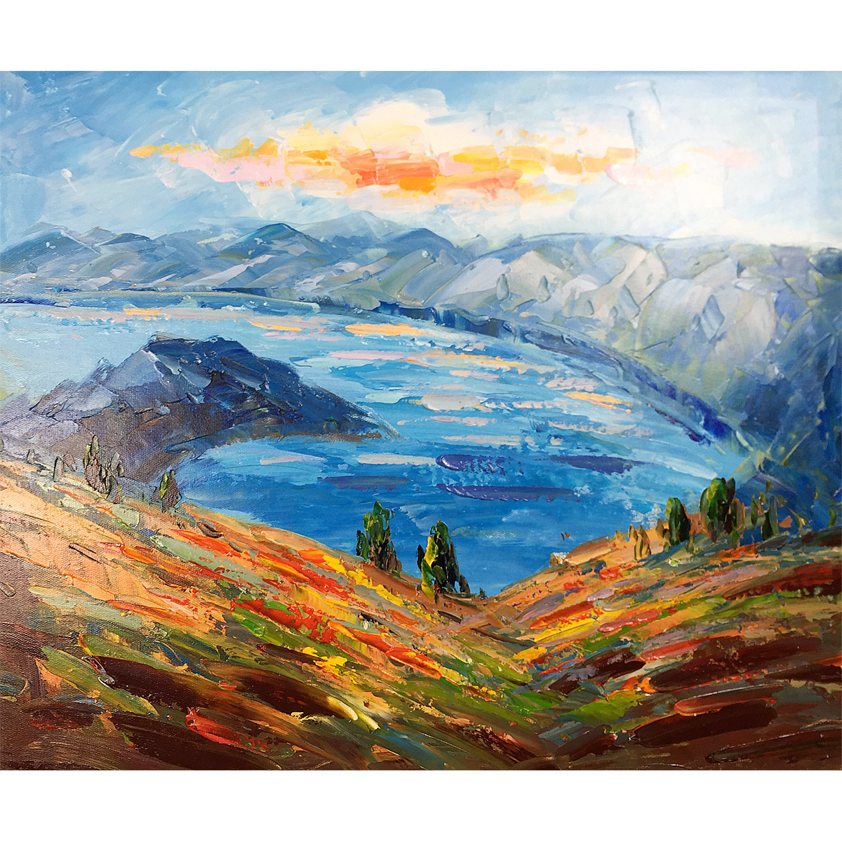 Original Oil Painting Hand-Painted Canvas Mountains and Lakes Abstract Landscape Artwork ornament