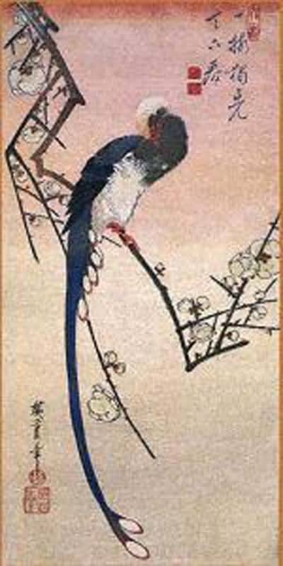 Ando Utagawa Hiroshige White Plum Blossom and a Black Paradise Flycatcher