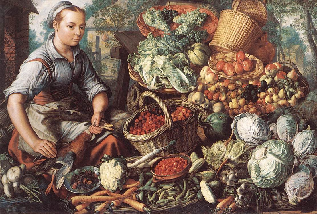 BEUCKELAER Joachim Market Woman with Fruit Vegetables and Poultry