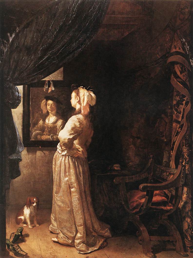 MIERIS Frans van the Elder Woman before the Mirror detail