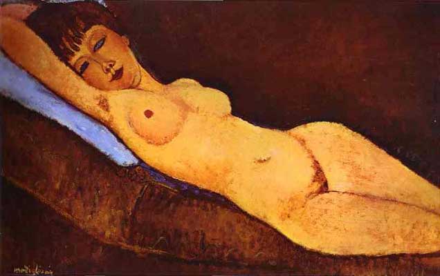 Amedeo Modigliani Reclining Nude with Blue Cushion