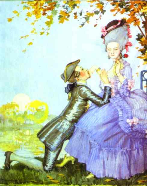 Constantin Somov A Youth on His Knees in Front of a Lady