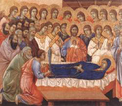 Duccio di Buoninsegna maesta_front_ crowning panels_ The Death of the Virgin
