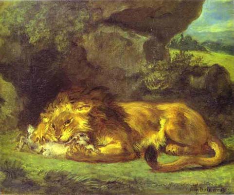 Eugene Delacroix Lion Devouring a Rabbit