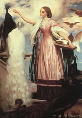 Lord Frederic Leighton A Girl Feeding Peacocks