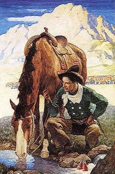 Newell Convers Wyeth Cowboy Watering His Horse
