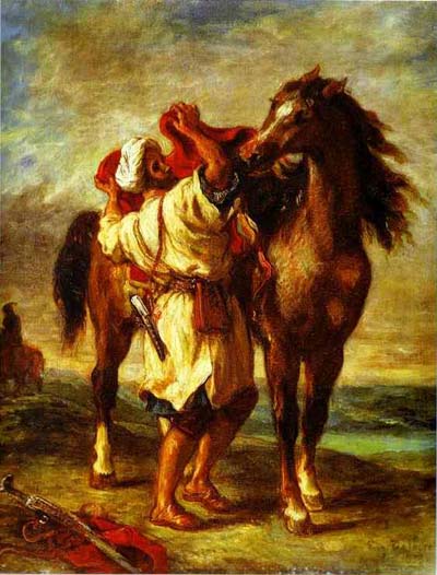 Eugene Delacroix Arab Saddling His Horse