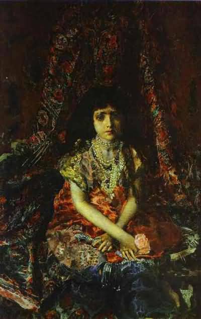 Mikhail Vrubel Portrait of a Girl against a Persian Carpet