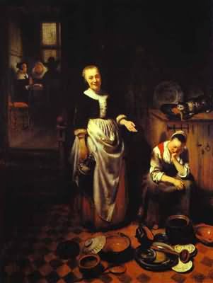 Nicolaes Maes Interior with a Sleeping Maid and Her Mistress Th