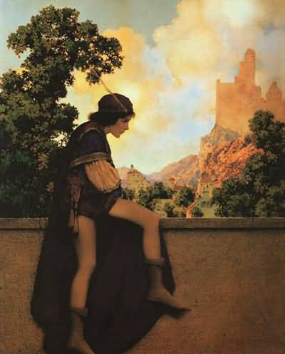 Maxfield Parrish The Knave Watches Violetta Depart