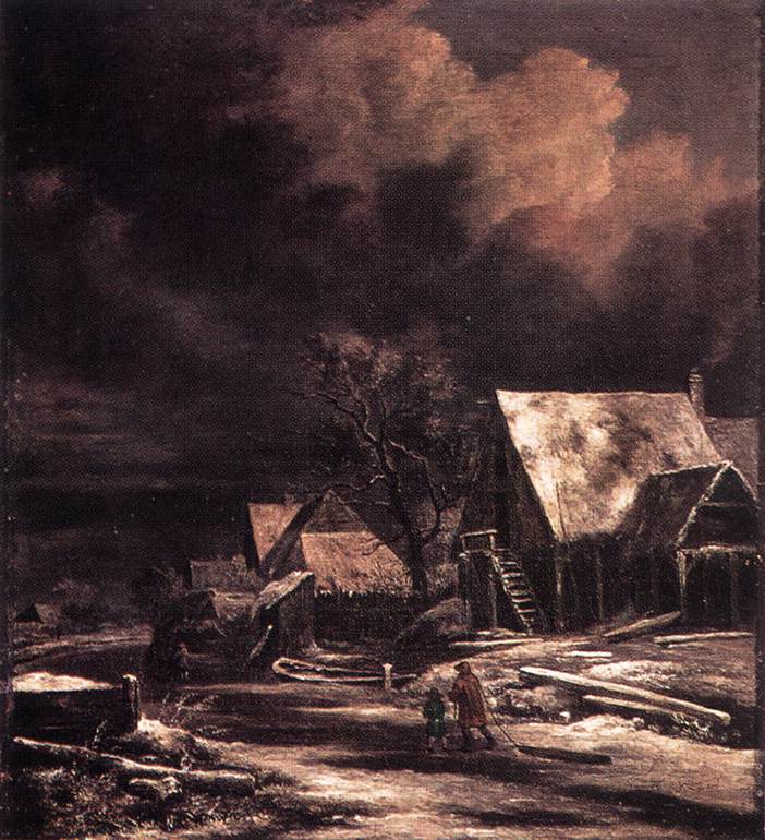 RUISDAEL Jacob Isaackszon van Village at Winter at Moonlight