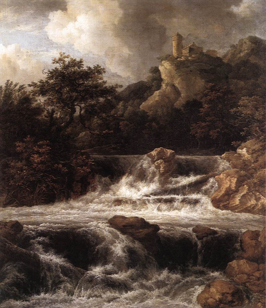 RUISDAEL Jacob Isaackszon van Waterfall with Castle Built on the Rock