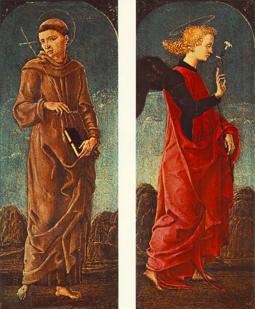 TURA Cosme St Francis of Assisi and Announcing Angel panels of a polyptych