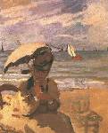 Camille Monet on the Beach at Trouville - Claude Monet