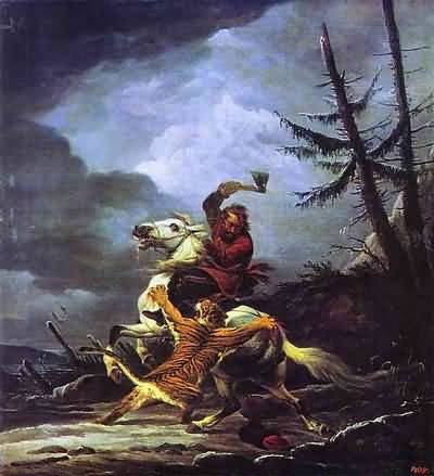 Alexander Orlowski Cossack Fighting off a Tiger