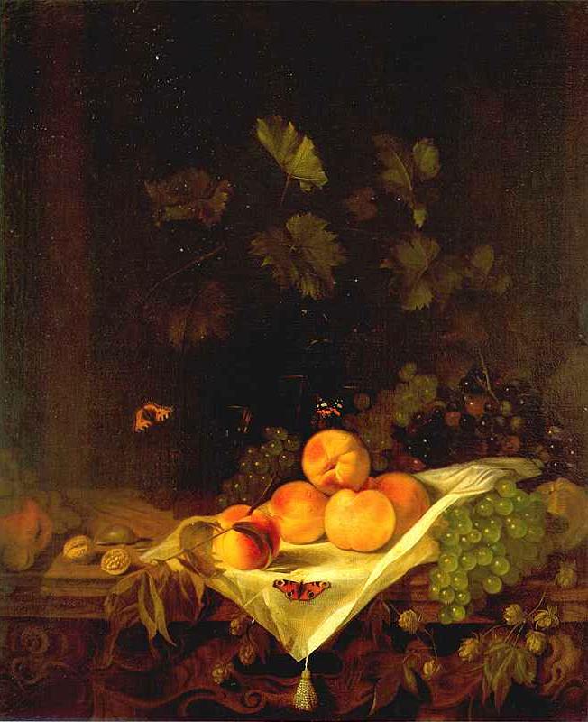 CALRAET Abraham van Still life with Peaches and Grapes