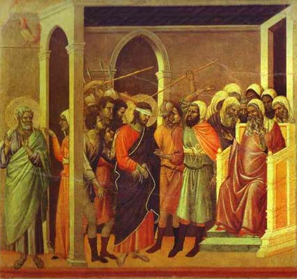 Duccio di Buoninsegna maesta_back_ central panel_ Jesus Mocked