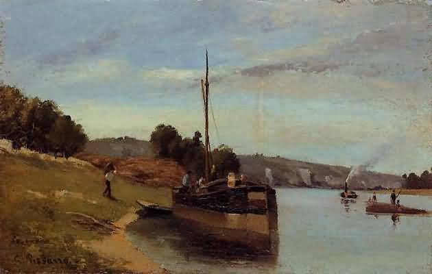 Camille Pissarro Barges a La Roche Guyon