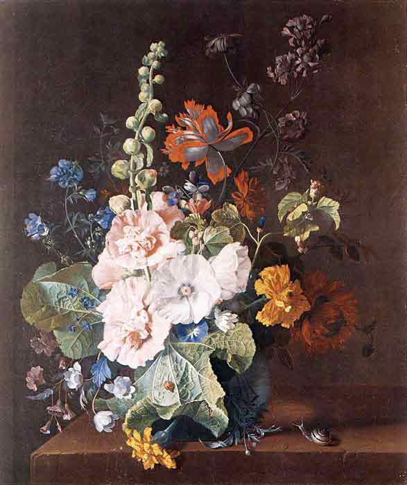 Hollyhocks and Other Flowers in a Vase, 1710