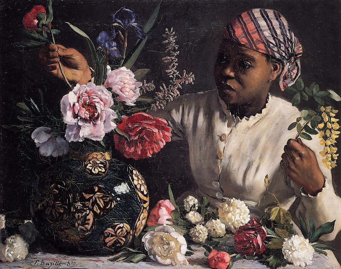 African woman with Peonies