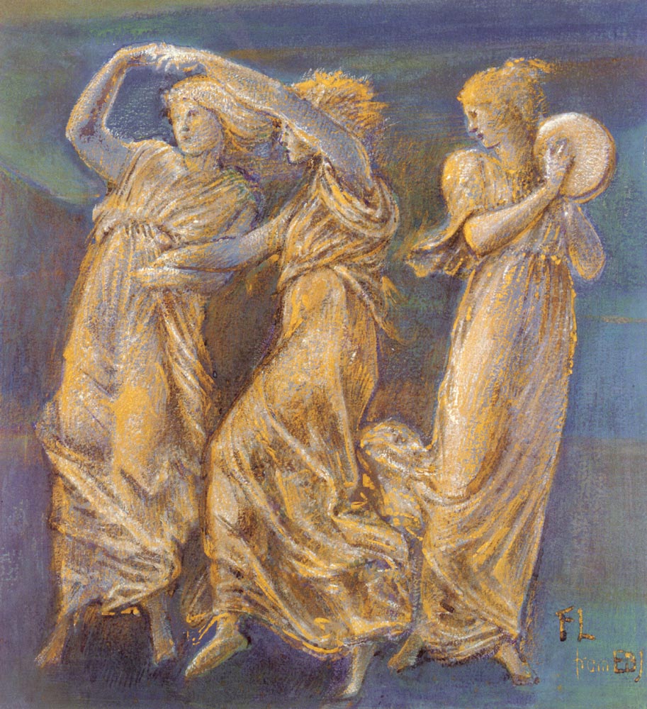 Three Female Figures, Dancing And Playing