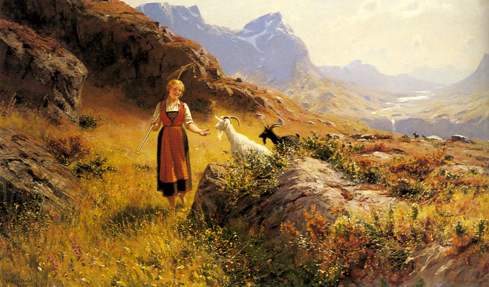 An Alpine Landscapewith a Shepherdess and Goats