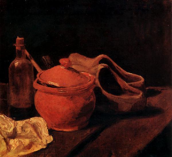 Still Life with Earthenware, Bottle and Clogs