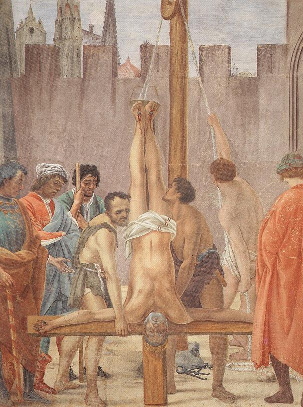 Disputation with Simon Magus and Crucifixion of Peter (left