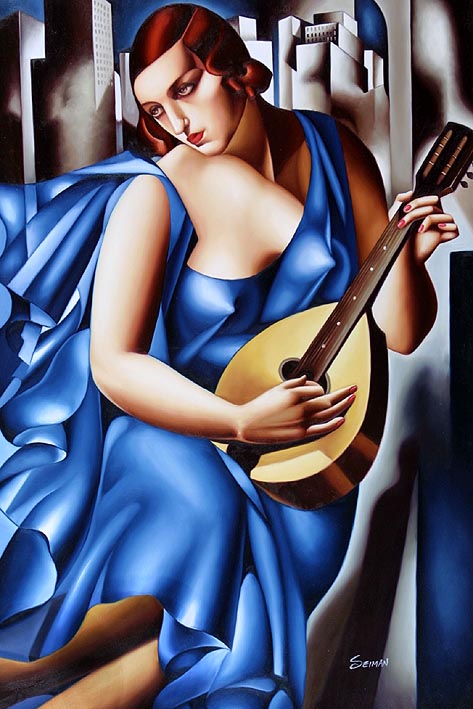 Lady in Blue with Guitar