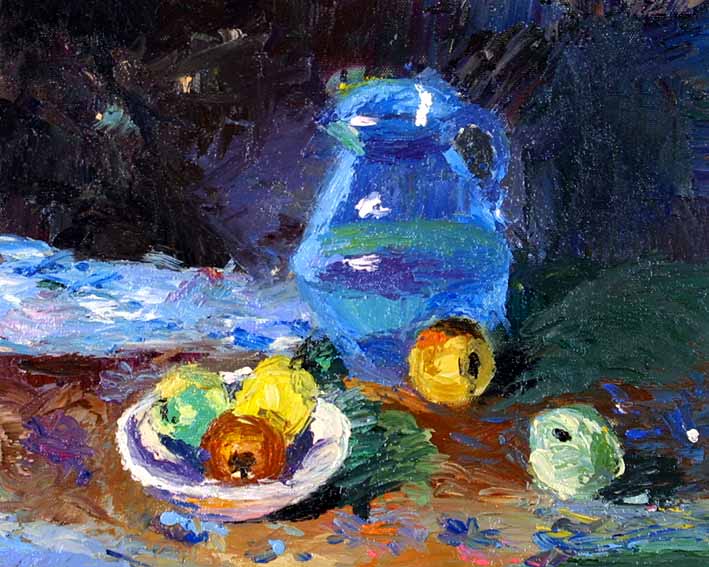 Still Life with a Blue Pitcher, and Fruit Pieces